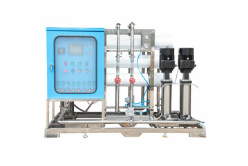 Reverse osmosis membrane system of water plant make up drinking water or soft water for industrial cooling system.Reverse osmosis purification plant for water drinking system or RO
