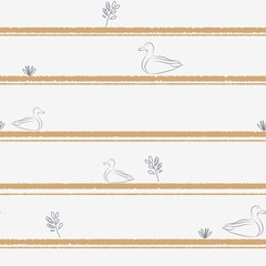 Seamless Background Pattern Duck in Garden Doodle Clipart Wallpaper Texture