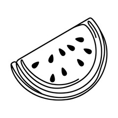 Linear watermelon slice icon. Black and white image of a hand-drawn watermelon slice. Vector illustration