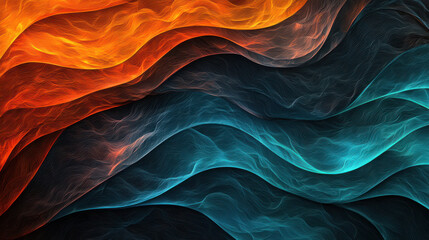 Obraz premium Abstract waves of fiery orange and cool blue tones blend