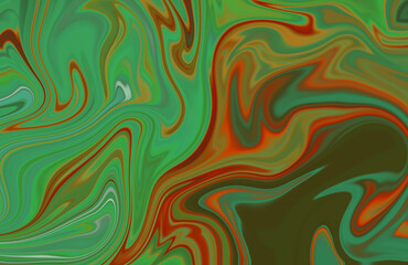 Abstract background of green and orange color from twirling waves. Background for design. Marble ink colorful. Can be used for background or wallpaper. Good for design or logo background or backdrop.