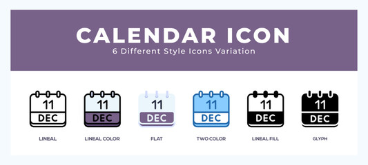 Calendar december pack of icons. vector illustration.