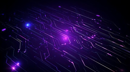 Abstract Digital Circuit Background with Purple Lights and Sparkles Representing Technology and Innovation
