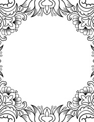 Circular vertical frame template for invitation, banner, wedding design, black outline