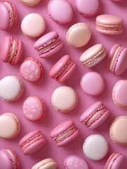 Obraz premium Macarons on Pink Surface