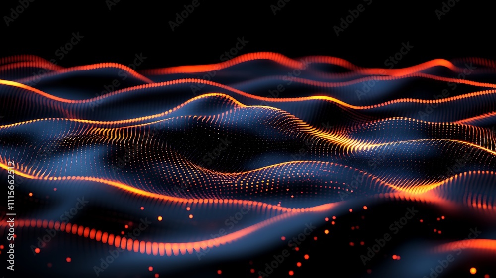 Poster abstract digital wave visualization with colorful lights and flowing patterns in 3d space