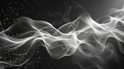 Fototapeta premium Abstract grayscale flowing wave with particles.