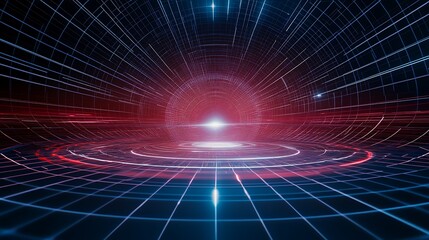 Fototapeta premium Abstract Futuristic Background with Dynamic Light Rays and Geometric Patterns in Red and Blue Colors