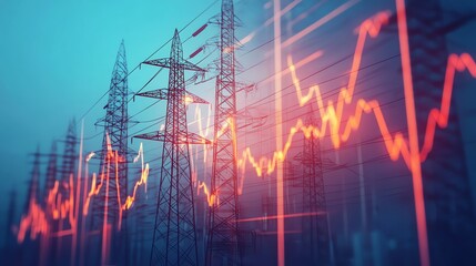 Power lines with rising and falling stock market graph overlay.