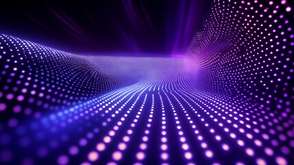Obraz premium Abstract futuristic space with glowing dots and waves in vibrant purple and blue hues for technology backgrounds