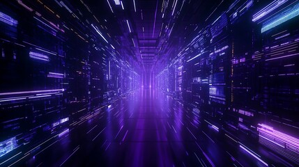 Obraz premium Abstract Neon Tunnel with Vibrant Purple Lights and Dynamic Motion Effects in a Futuristic Environment