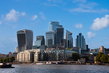 Fototapeta premium London city seen from Thames river, financial district skyline
