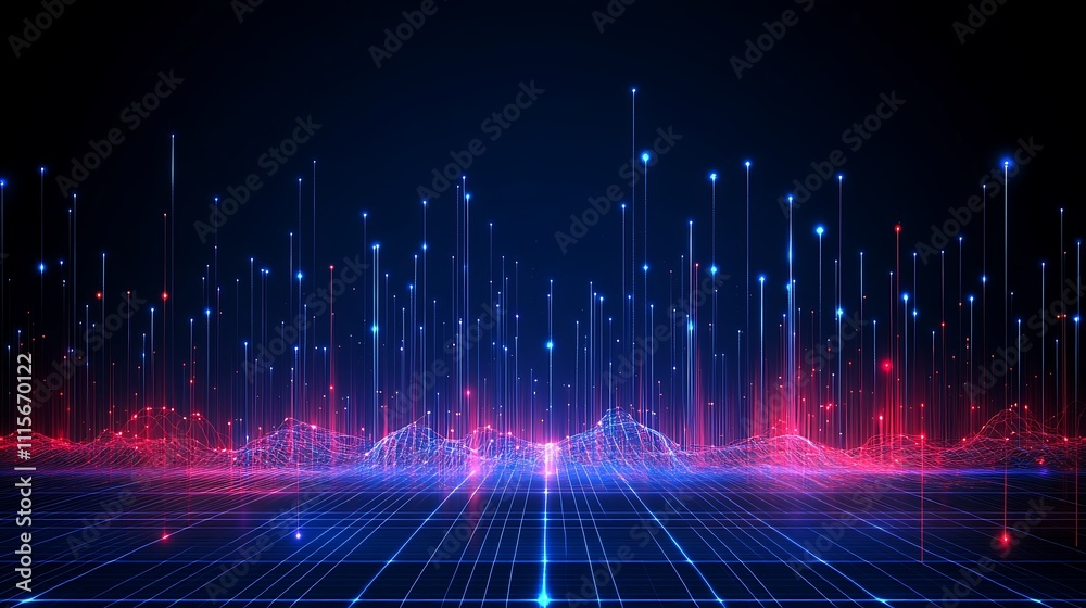 Poster dynamic colorful waves of light representing digital sound and data visualization in abstract backgr
