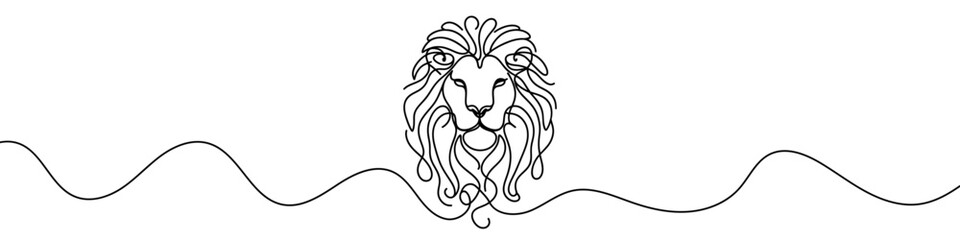 Fototapeta premium One continuous line illustration of a lion's head, isolated on white background. Line art of a lion's head