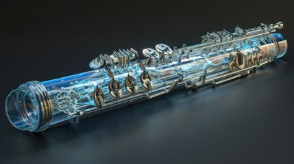 Fototapeta premium A transparent, futuristic device resembling a flute with intricate designs.