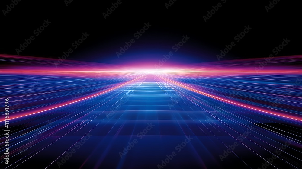 Poster futuristic abstract background with neon lines and light trails creating speed and motion illusion