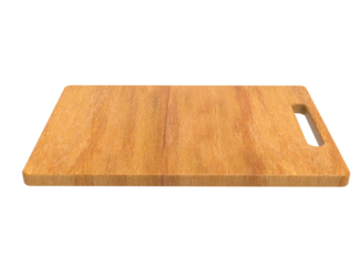 Wooden cutting board on a white background, close up