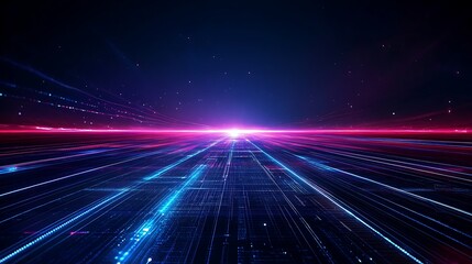 Obraz premium Futuristic Abstract Digital Landscape with Colorful Lines and Bright Glow for Technology and Science Themes
