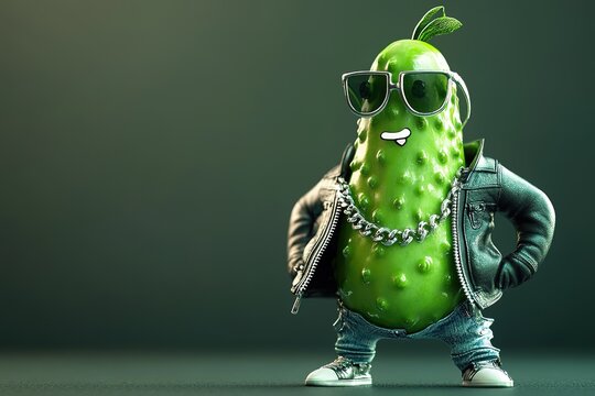A Cool Cucumber in Leather Jacket and Sunglasses