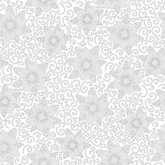 Simple grey daisy flowers, white background. Seamless floral pattern-505.