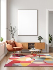  interior of living room with mock up poster frame