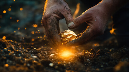 a man digging finds a gold nugget