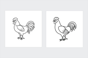  Hen line art vector illustration.