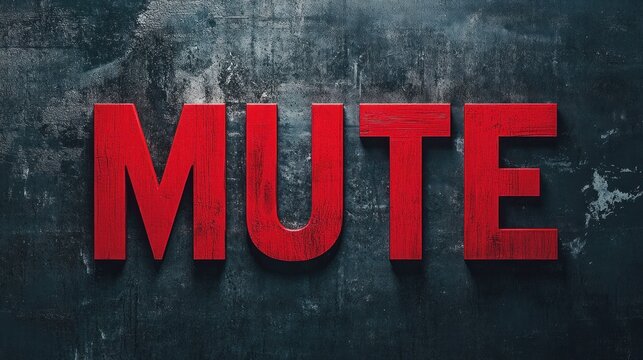 Text "MUTE" in large red font on a solid dark gray background