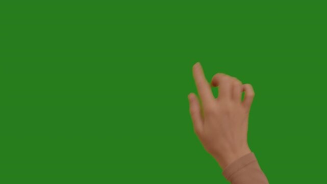 Hand making symbol gestures pack of finger on chroma key green screen background. Gestures pack for touch screen: Plus, minus, equal, question, exclamation, parenthesis, sharp, dollar, euro, and.
