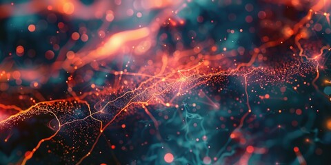 Vibrant, warm-toned sparks in a deep blue sky. Creative stock photo ideal for promoting energy, passion, innovation, or technology.