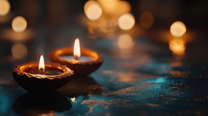 Candles glowing in the evening light, creating a warm and peaceful ambiance.
