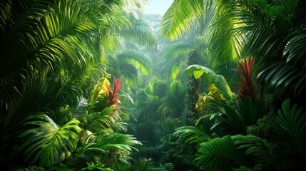 Obraz premium Lush Tropical Rainforest Jungle Paradise Exotic Plants Green Leaves