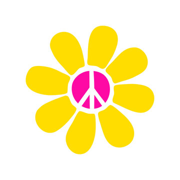 recommend clip art: Logo con símbolo de la paz en silueta de grupo de pétalos de flor estilo margarita 