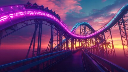 Obraz premium Roller Coaster Under Pink Sky