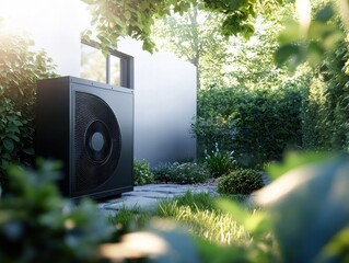Heat Pump Unit in a Backyard