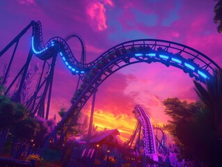 Obraz premium Roller Coaster at Sunset