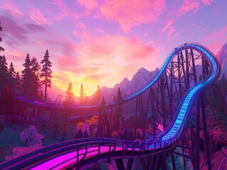 Obraz premium Rollercoaster Ride Under a Pink Sky