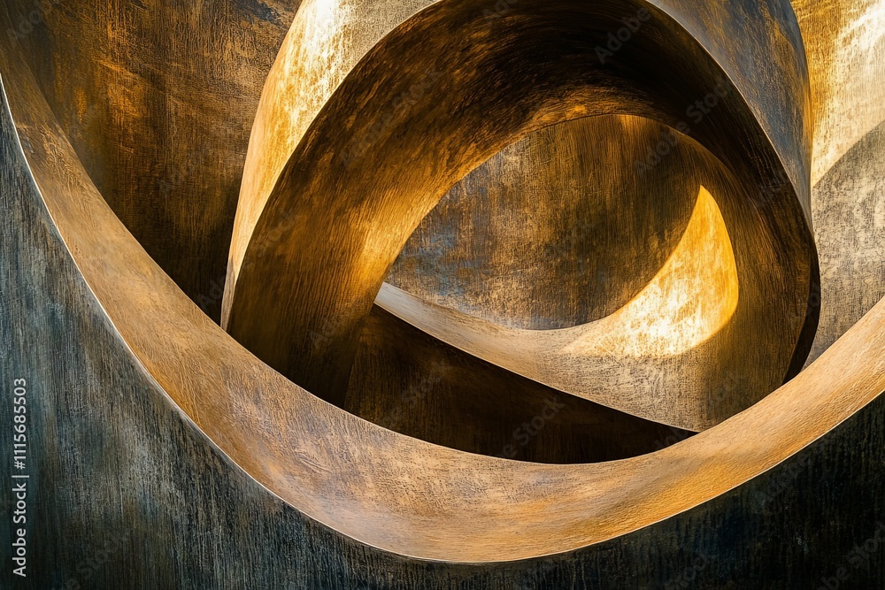 Aufkleber an intricate abstract sculpture featuring dynamic, golden flowing curves and complex forms that crea