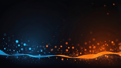 Obraz premium Dark background, orange blue glowing abstract shape black noise texture backdrop wide banner poster header cover wallpaper design