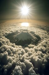 Overhead shot of a snowy mountain range with snow-covered peaks and ridges The untouched snow sparkles under the winter sun highlighting the rugged beauty and majesty of the mountains in the winter