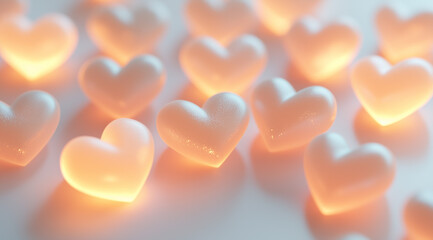 3D rendering of glowing hearts on a white background. Valentine's Day concept. A simple and minimalistic design,