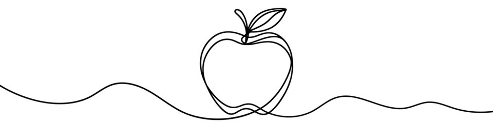 Fototapeta premium One continuous line illustration of an apple, isolated on white background. Line art of apple.