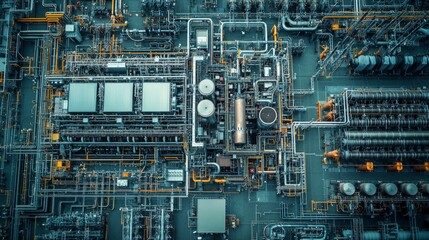 Fototapeta premium Industrial power generation facility with heavyduty generators and cooling towers