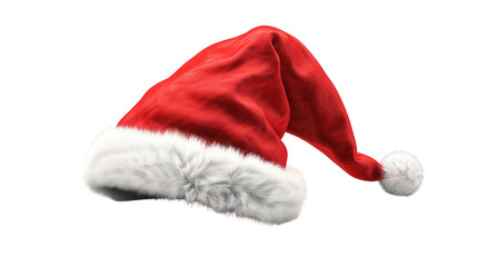 A red and white santa hat with a white pom pom on top