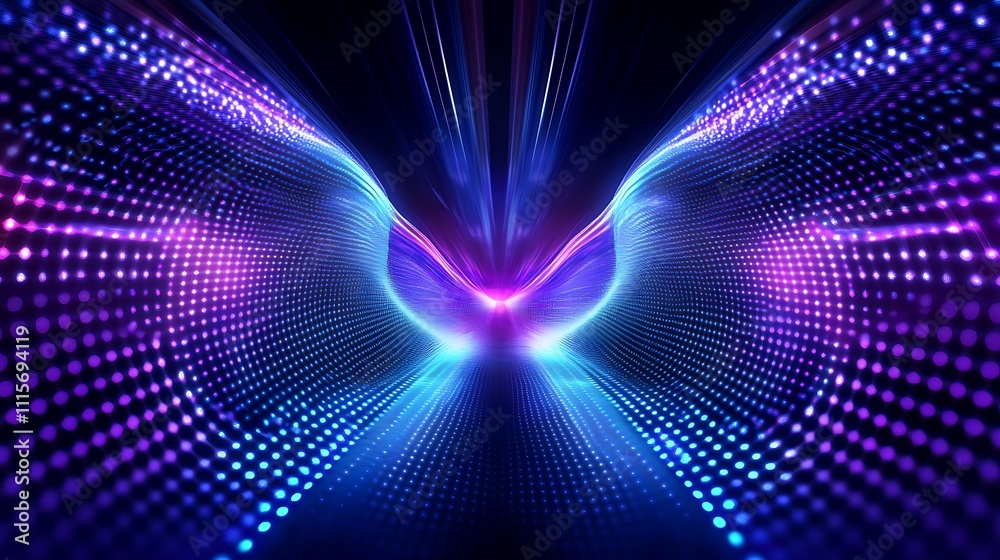 Poster vibrant abstract light patterns with dynamic flow in a dark background for creative visual projects