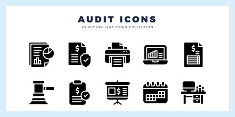 10 Audit Glyph icon pack. vector illustration.