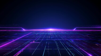 Vibrant Neon Digital Landscape with Glowing Lines and Futuristic Light Effects in a Dark Background