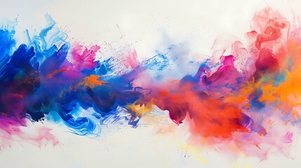 Obraz premium Abstract burst of colorful Holi powder creating an ethereal and vibrant cloud, with soft transitions of hues floating over a white background
