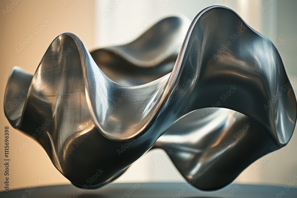 Aufkleber this image highlights an abstract metallic sculpture with smooth, flowing curves, representing the e