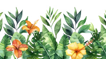 Keuken achterwand Jungle A painting of a lush green jungle with a yellow flower in the foreground  © CtrlN